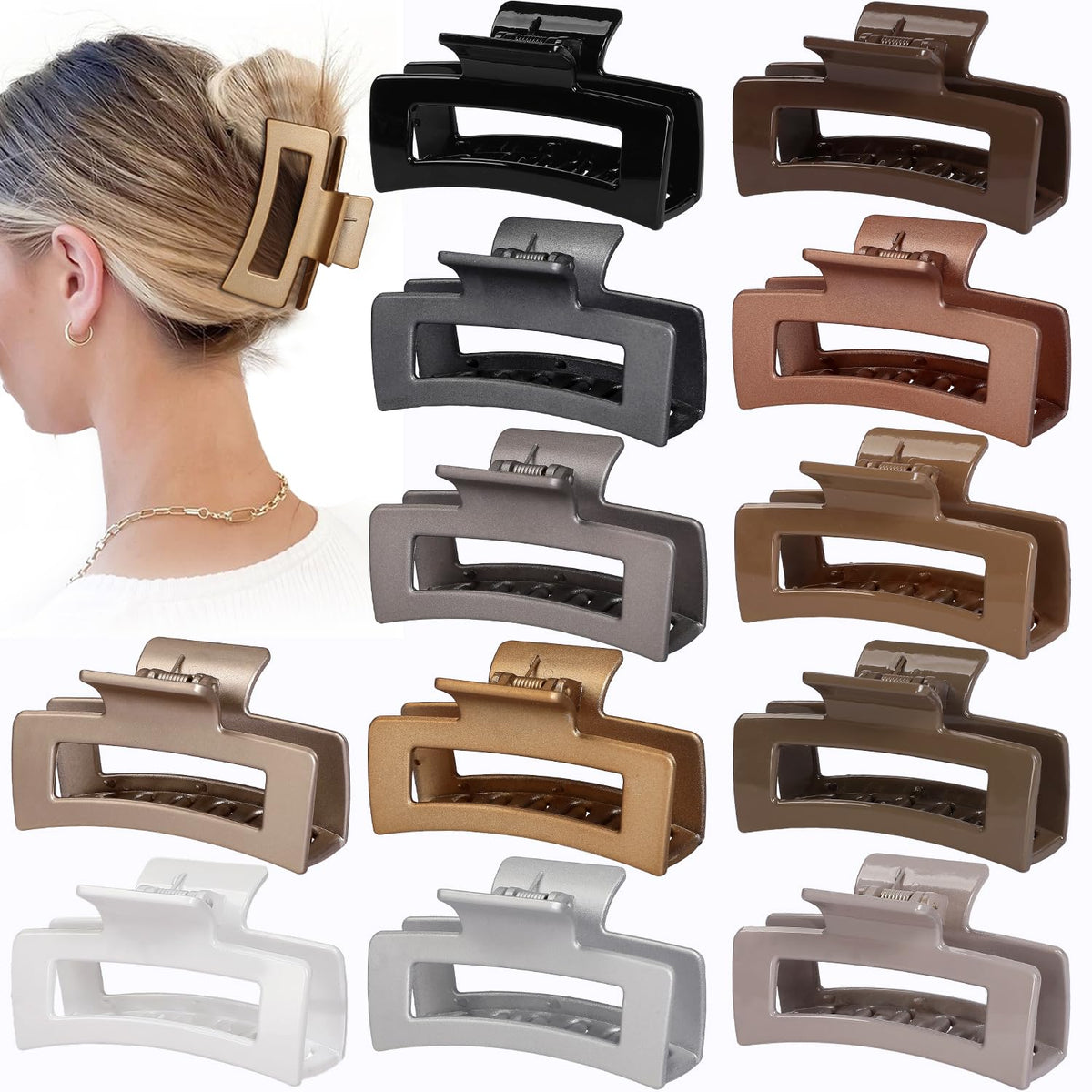 Sisiaipu front packaging showing 12 assorted medium claw clips and variety benefit