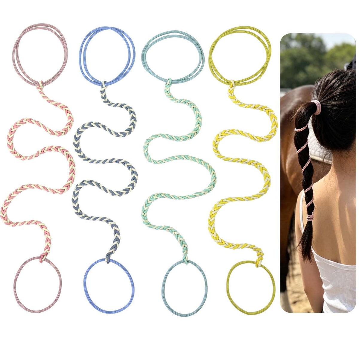 SISYOUP front packaging showing four long nylon spiral hair ties with clear labeling