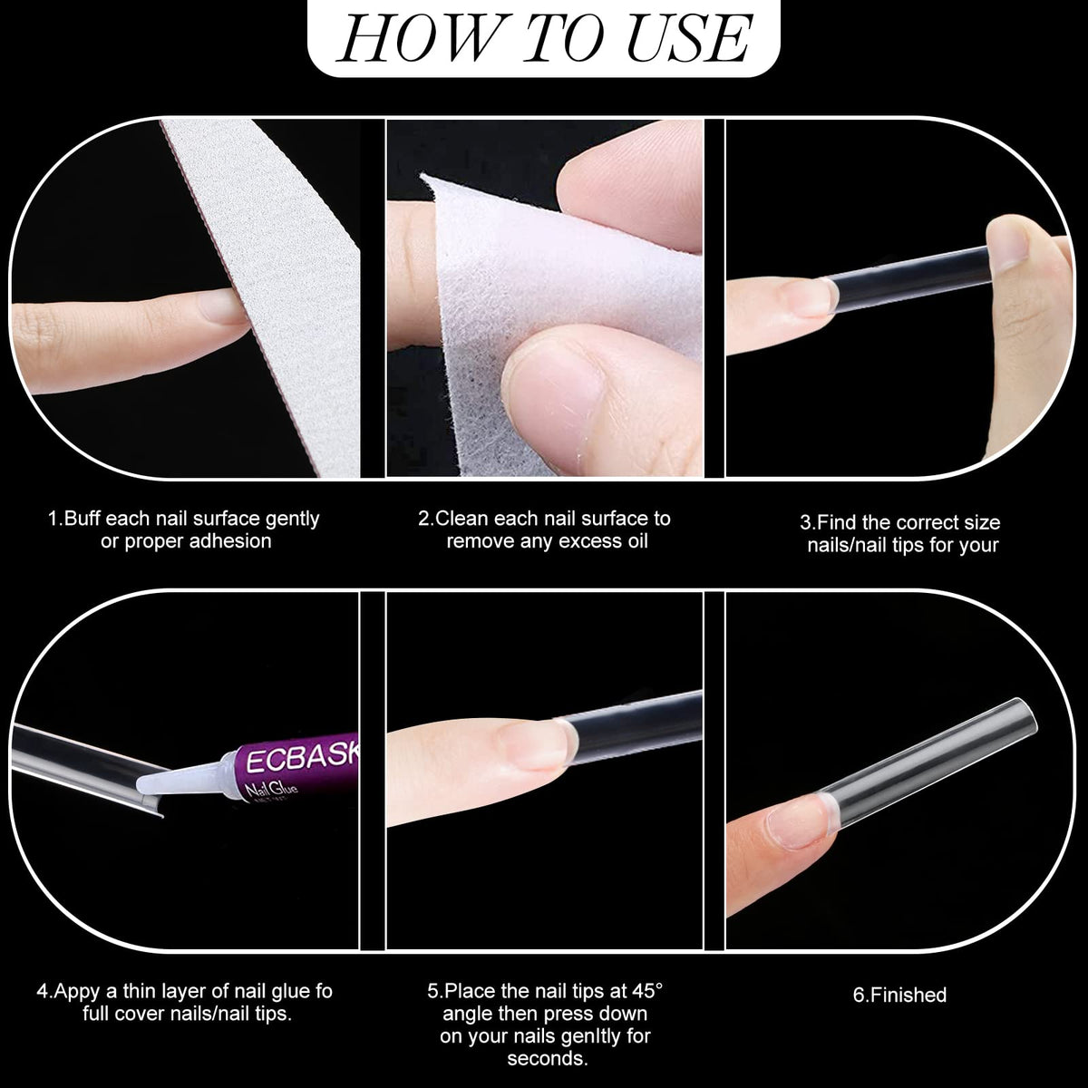 SITELENABY trimmed shaped tips displaying how they hold polish and files smoothly