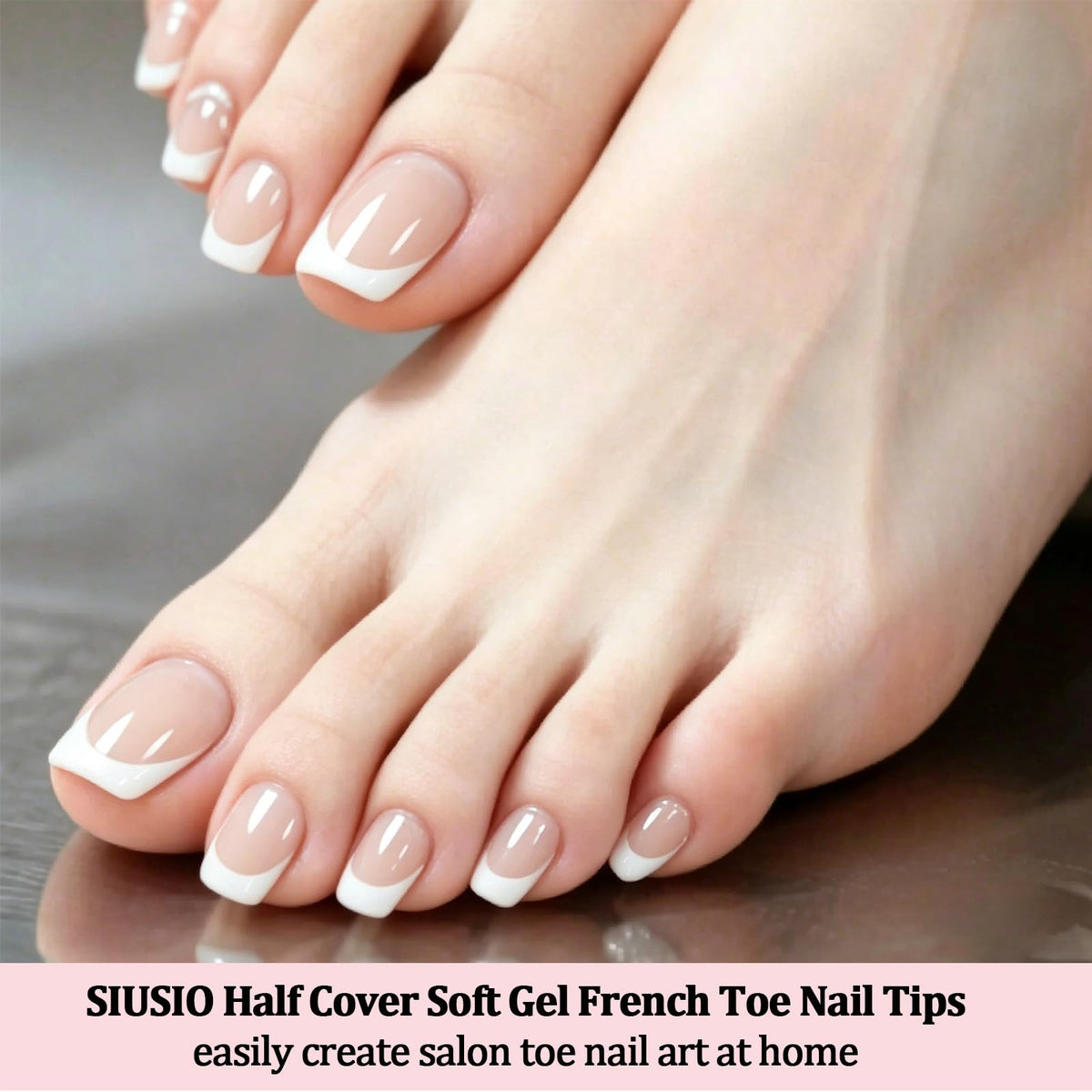 SIUSIO close-up of white French tip detail showing neat pre-applied finish