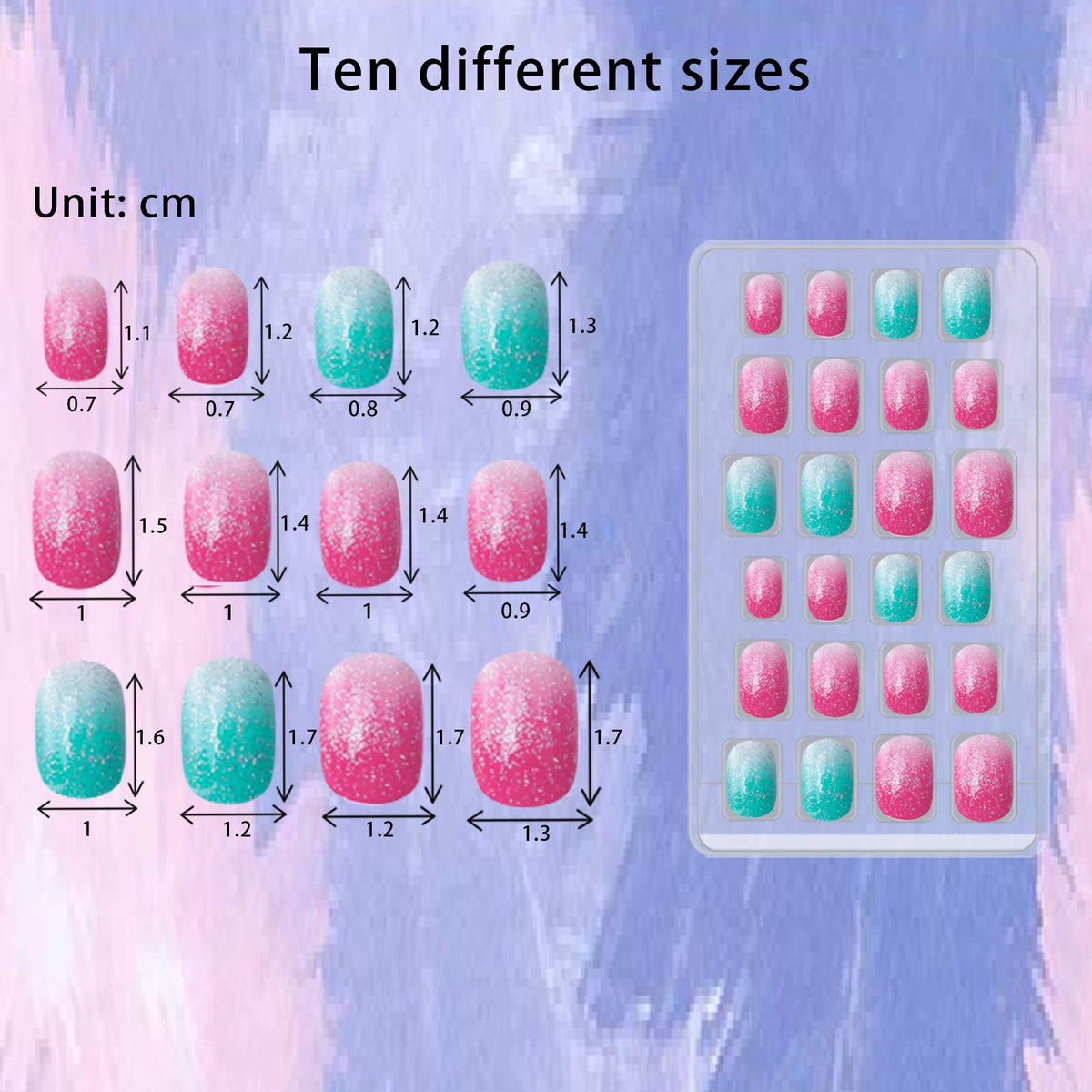 SIUSIO size chart and nails display helps pick the correct fit