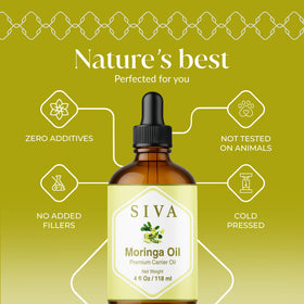SIVA ORGANICS dropper dispensing precise moringa oil, controlled application benefit