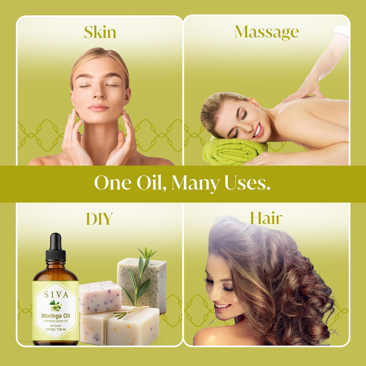 SIVA ORGANICS oil applied to hair ends, adds shine and manageability benefit