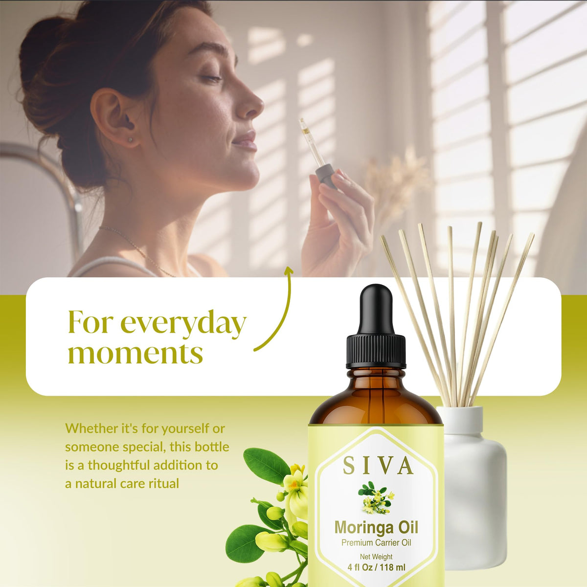 SIVA ORGANICS moringa seeds used to extract oil, highlights natural source benefit