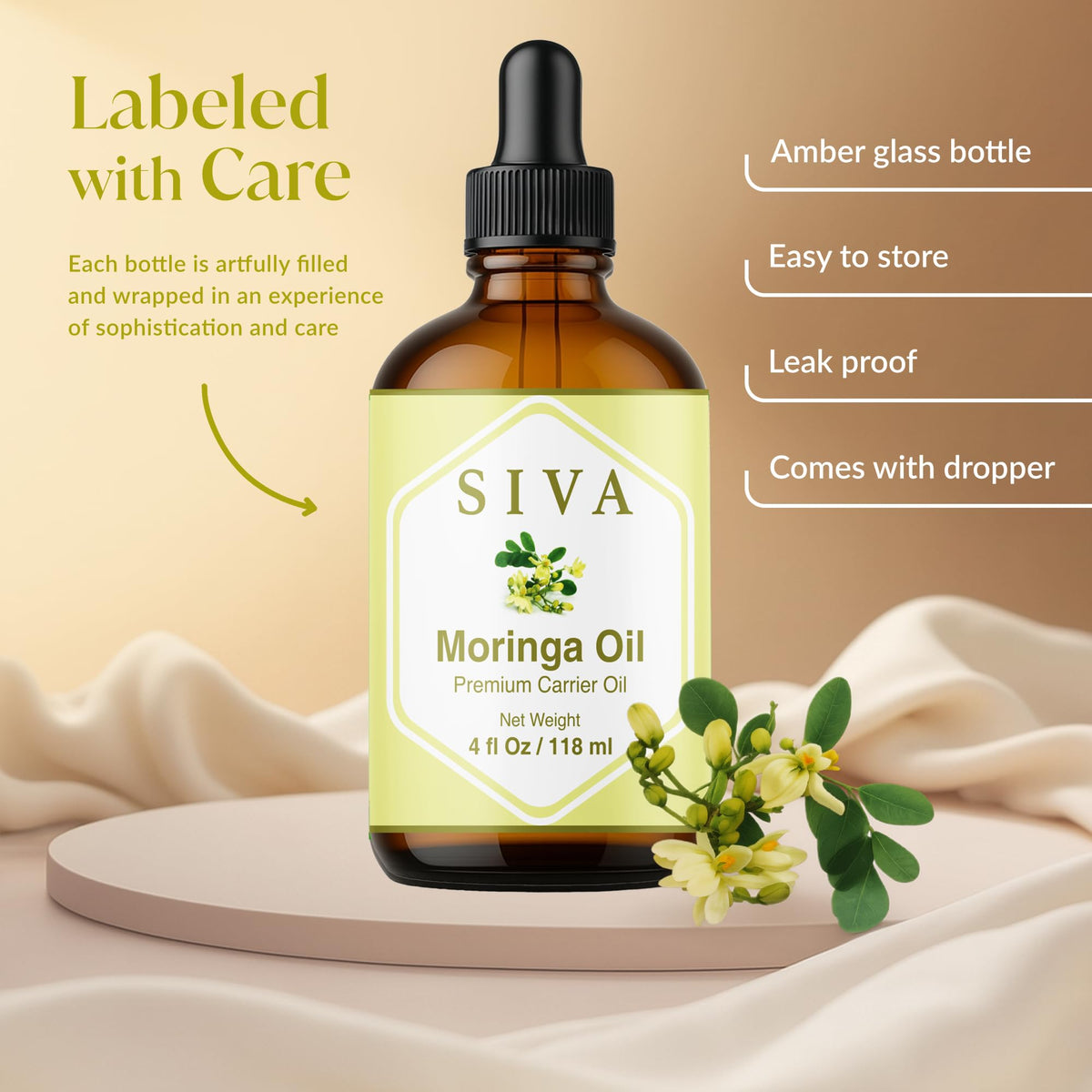 SIVA ORGANICS bottle in hand for scale, shows practical 4oz size benefit