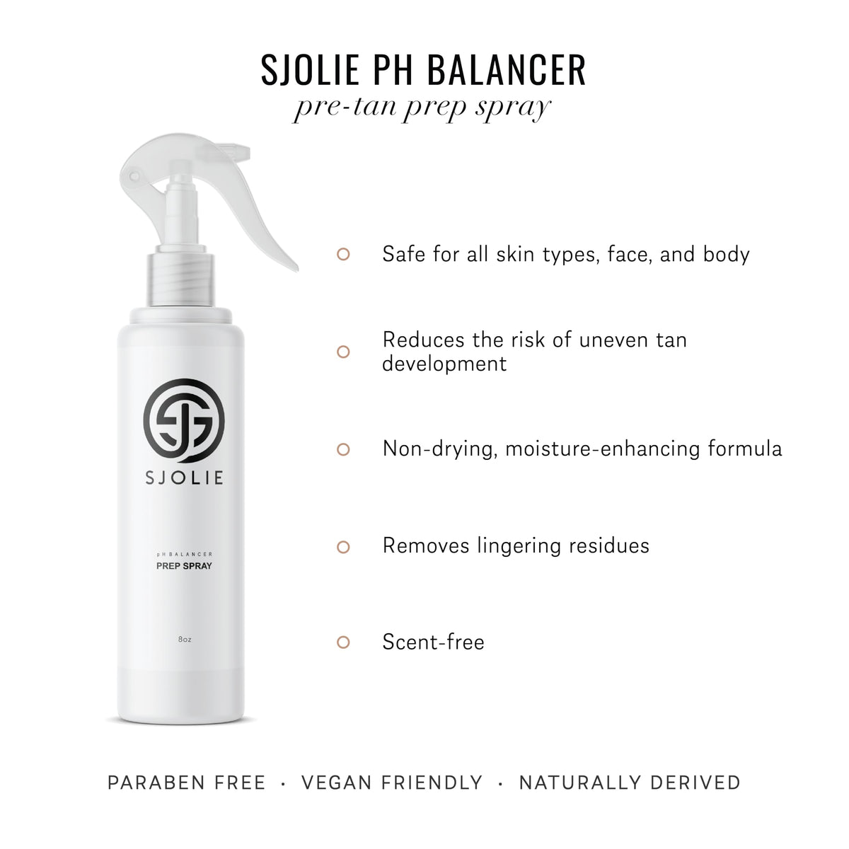 SJOLIE Sunless pH Balancing Spray spraying onto hand, primes skin for deeper color