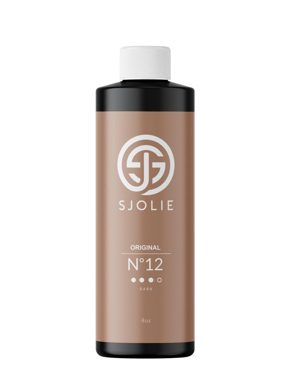 sjolie sunless front bottle showing label and dark tanning solution for confident bronze