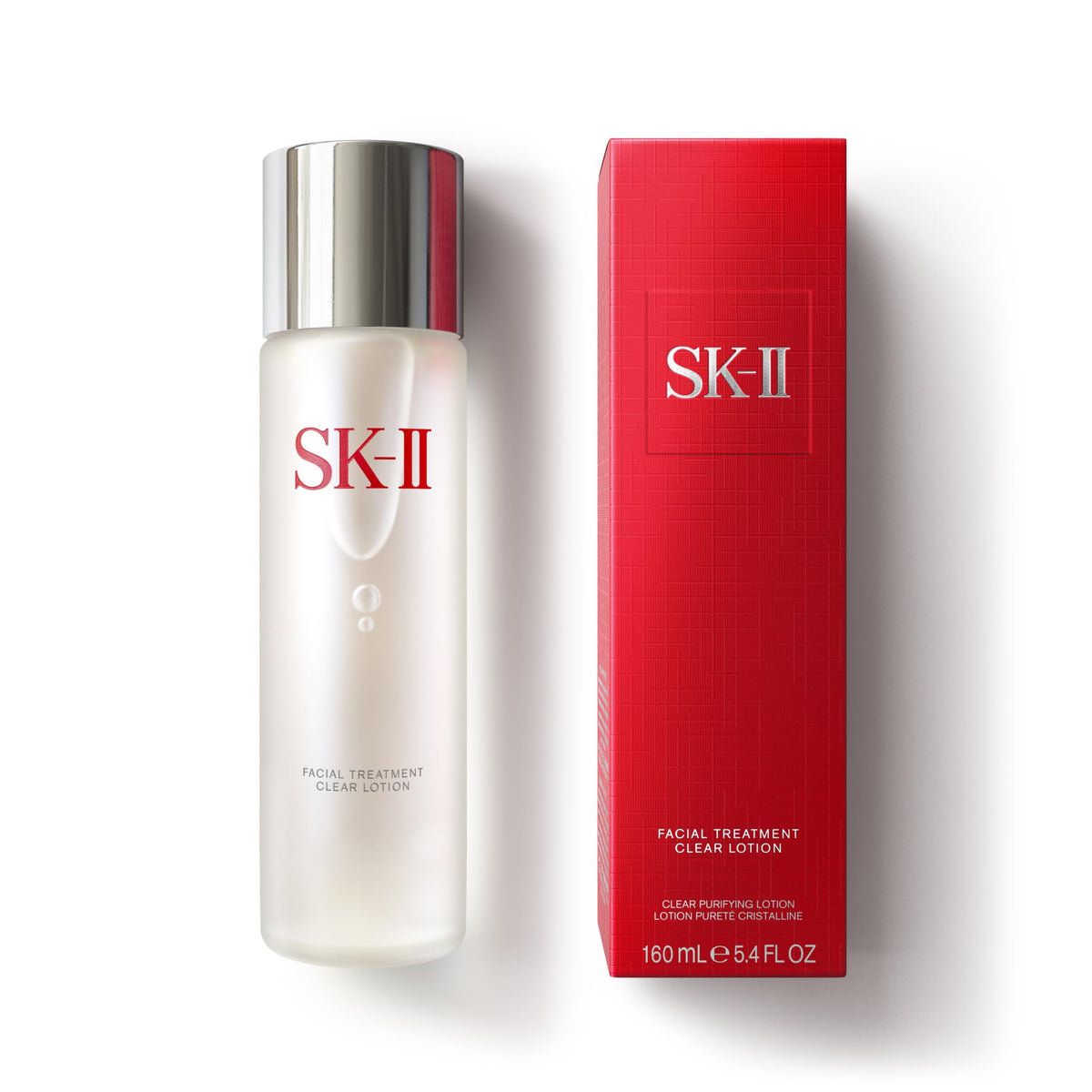 SK-II clear lotion front packaging shows sleek bottle and product identity for easy selection