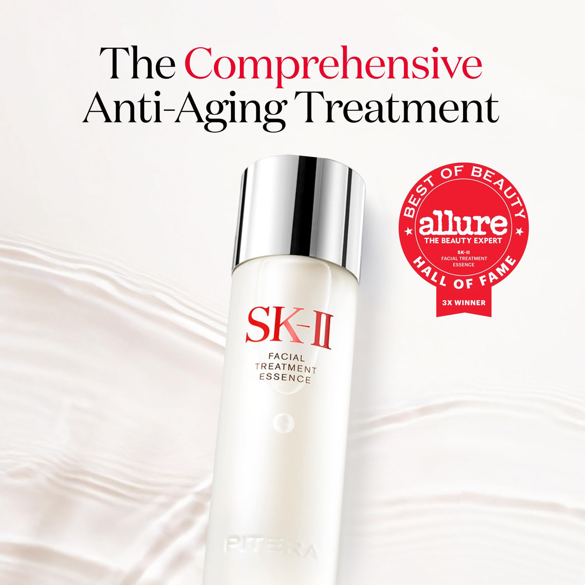 SK-II essence pouring from open cap demonstrating lightweight application