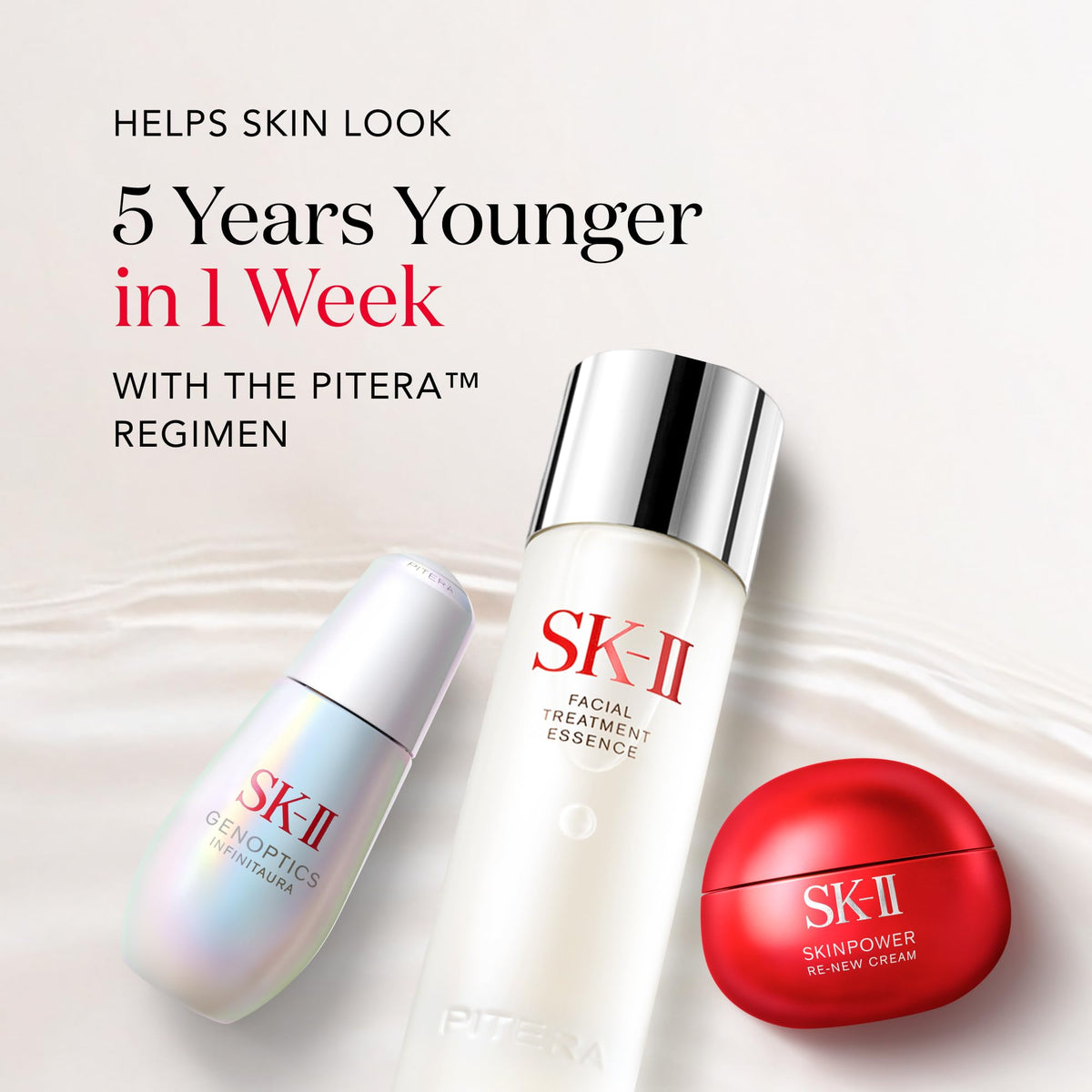 SK-II bottle next to common items to show 2.5 oz size and scale
