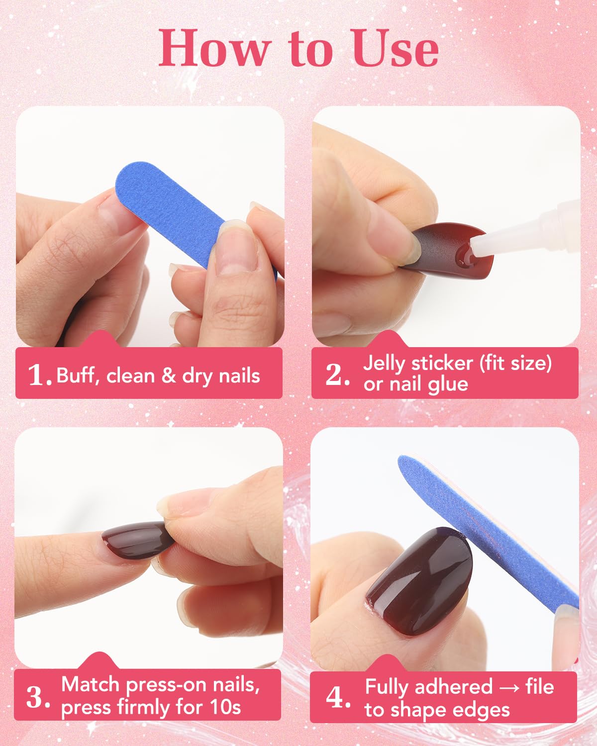 Skiennix press on nail being pressed onto nail bed, demonstrates easy application