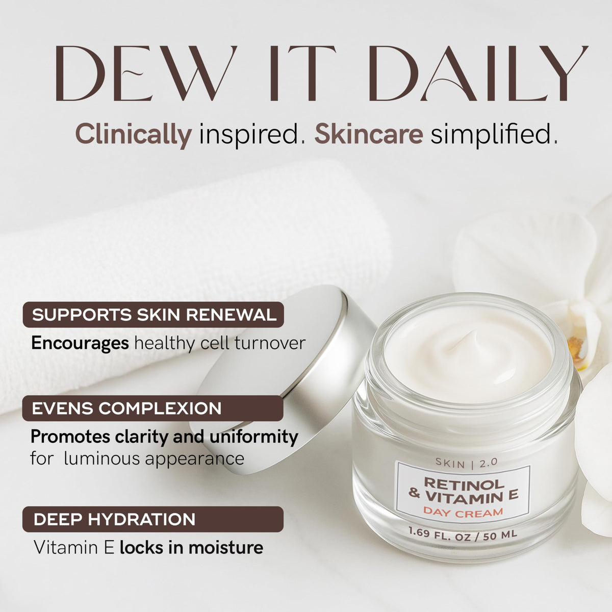 Skin 2.0 applied on hand demonstrating lightweight absorption benefit