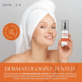 Skin 2.0 bottle label close-up highlighting ingredients and transparency benefit