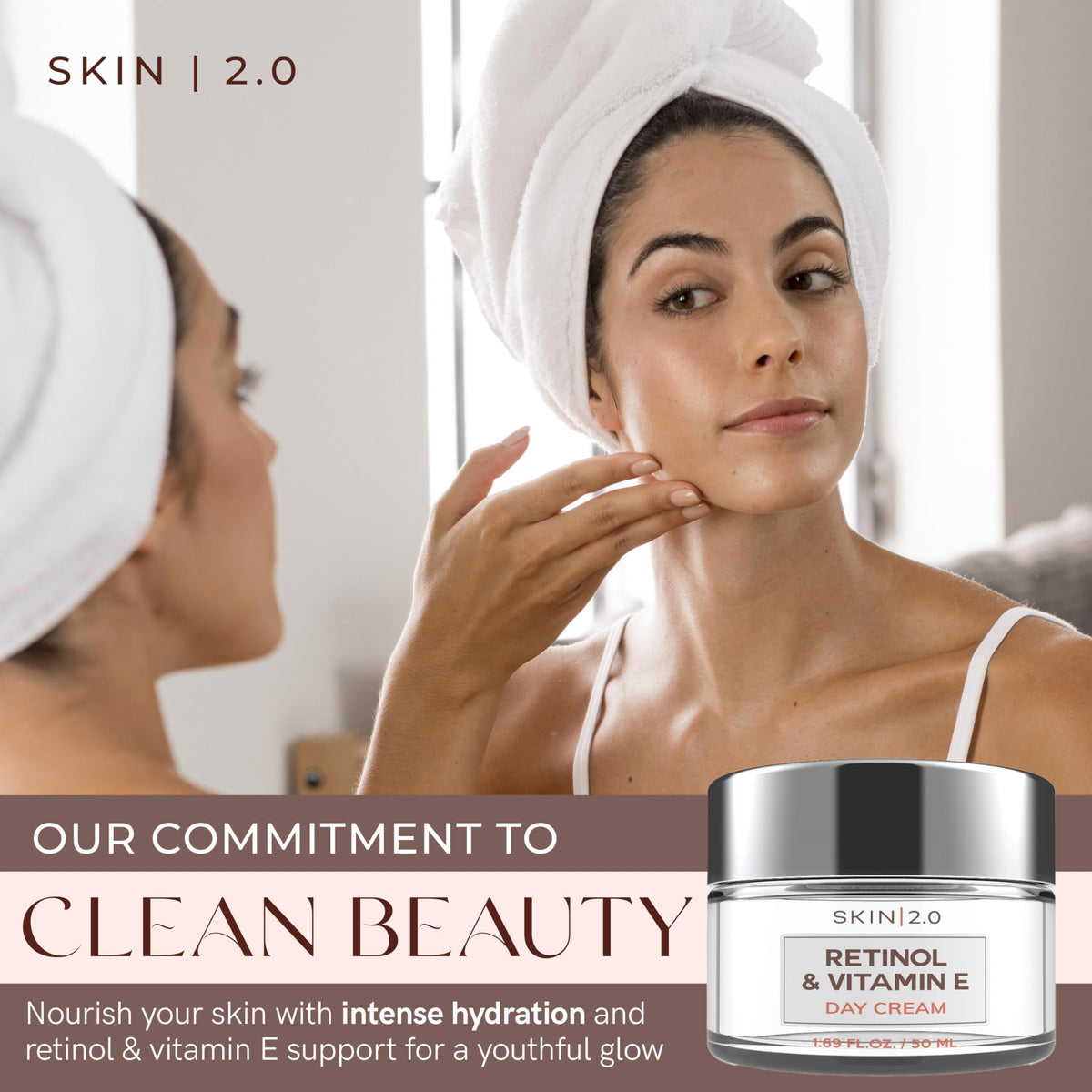 Skin 2.0 cream texture close-up highlighting smooth hydrating finish