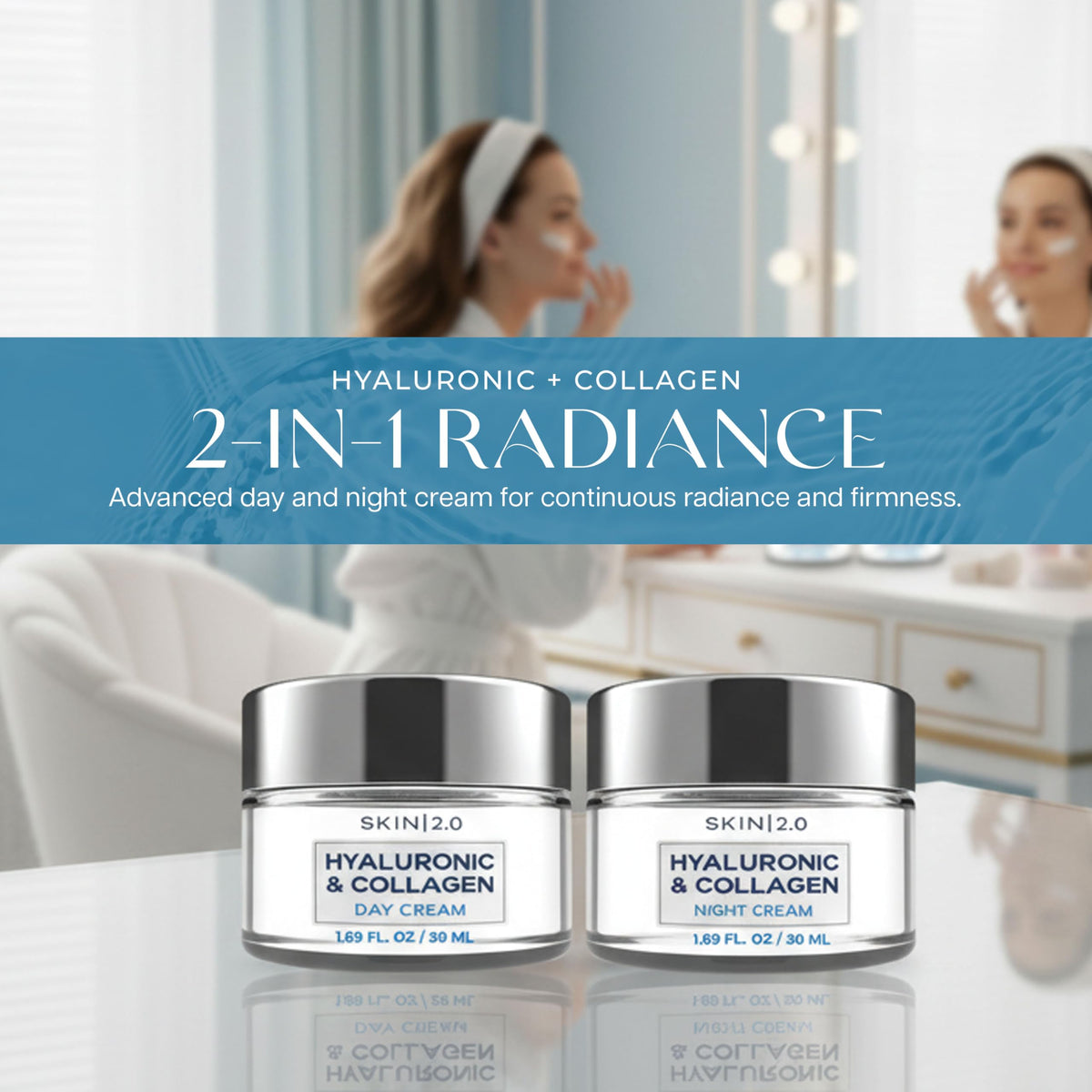Skin 2.0 day cream texture swipe demonstrating lightweight hydration