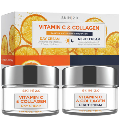 Skin 2.0 duo front packaging showing both jars and clear benefits