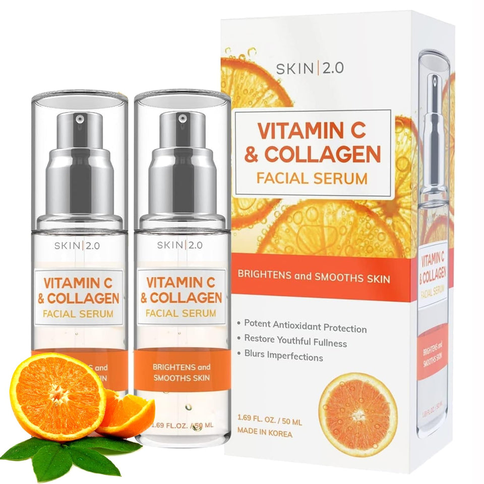 Skin 2.0 front packaging showing vitamin C serum and brightening benefits