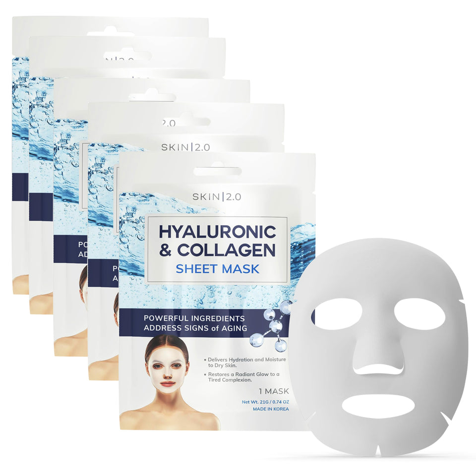 Skin 2.0 front packaging showing five mask sachets and benefits