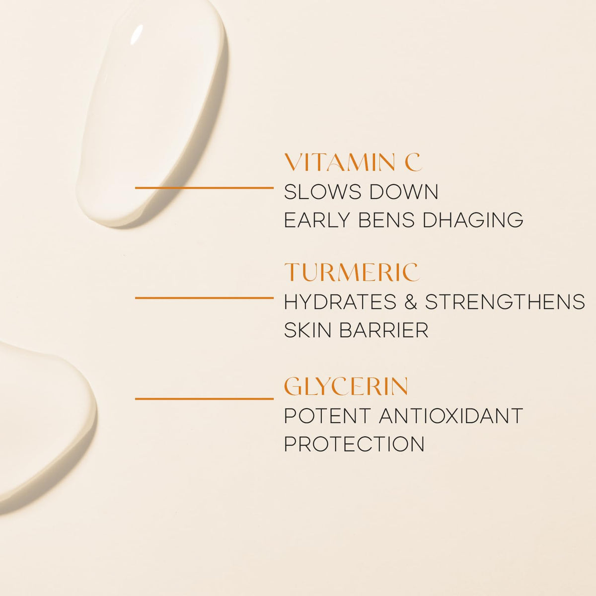 Skin 2.0 ingredients flatlay with vitamin c and turmeric for brightening