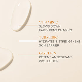 Skin 2.0 ingredients flatlay with vitamin c and turmeric for brightening