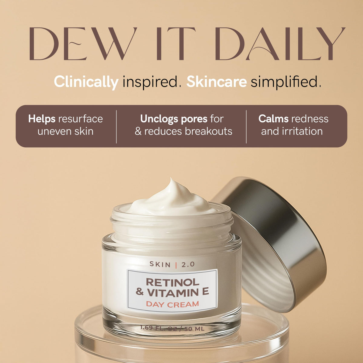 Skin 2.0 open jar with label visible showing ingredient transparency