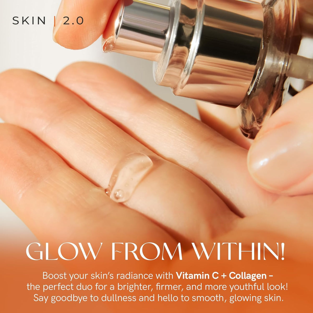 Skin 2.0 bottle staged in bathroom routine conveying daily use benefit