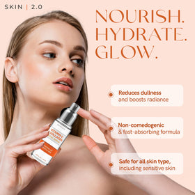 Skin 2.0 bottle styled on bathroom shelf suggesting clean-beauty lifestyle