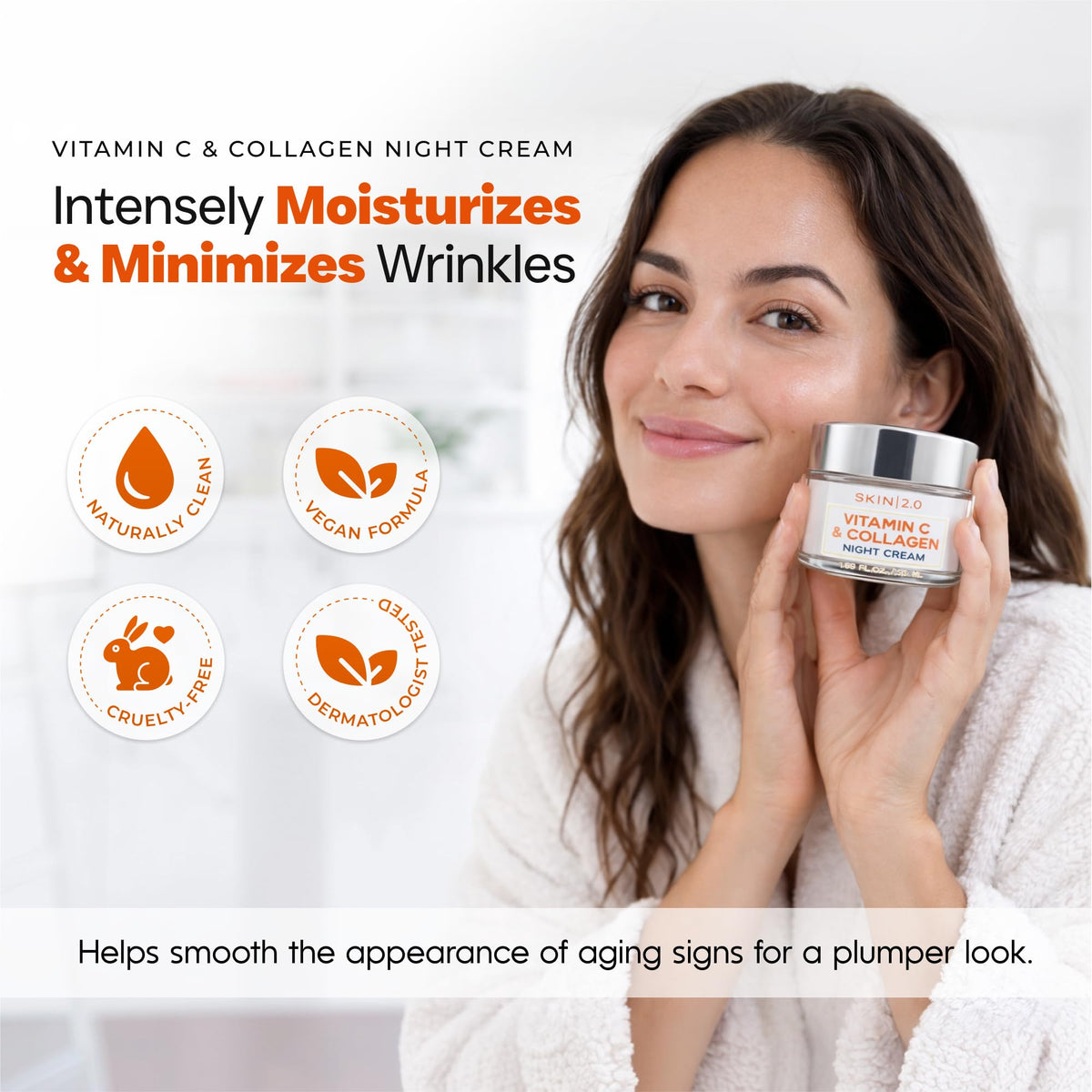 Skin 2.0 close-up open jar texture showing creamy vitamin C formula for hydration