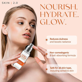 Skin 2.0 flatlay with sunscreen suggesting daytime brightening protection benefit