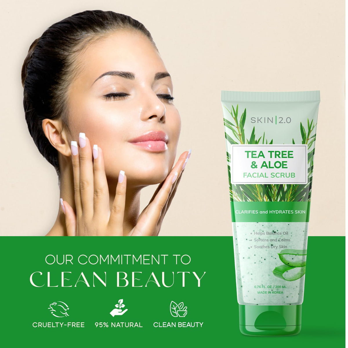 Skin 2.0 tube in hand illustrating 6.76 fl oz size benefit