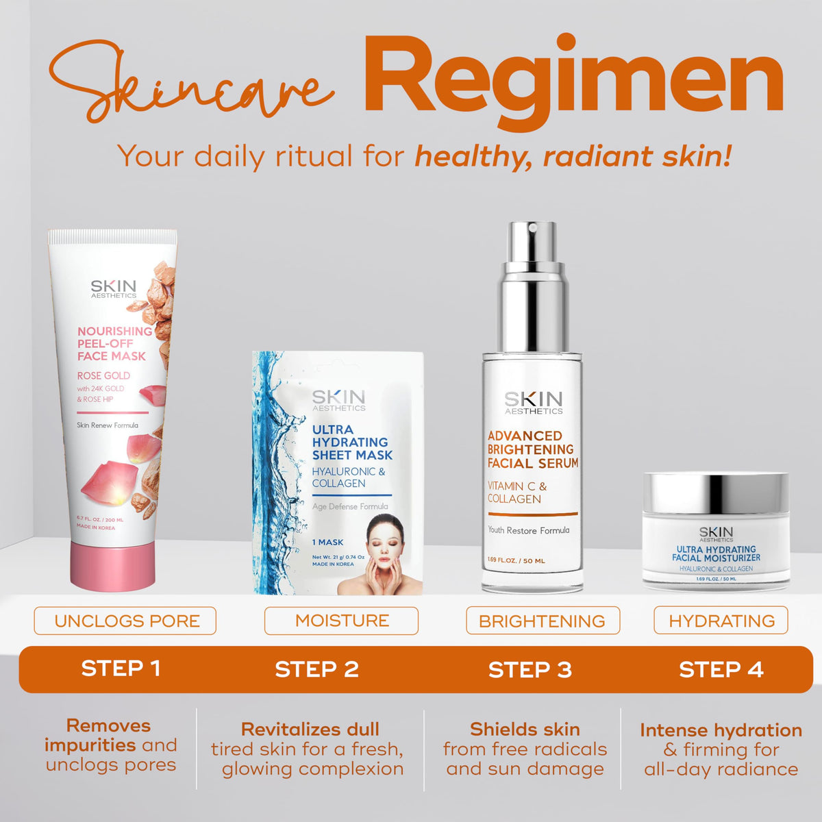 Skin Aesthetics serum on a bathroom shelf as part of a clean skincare routine