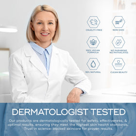 Skin Aesthetics label close-up listing hyaluronic acid and collagen benefits for skin