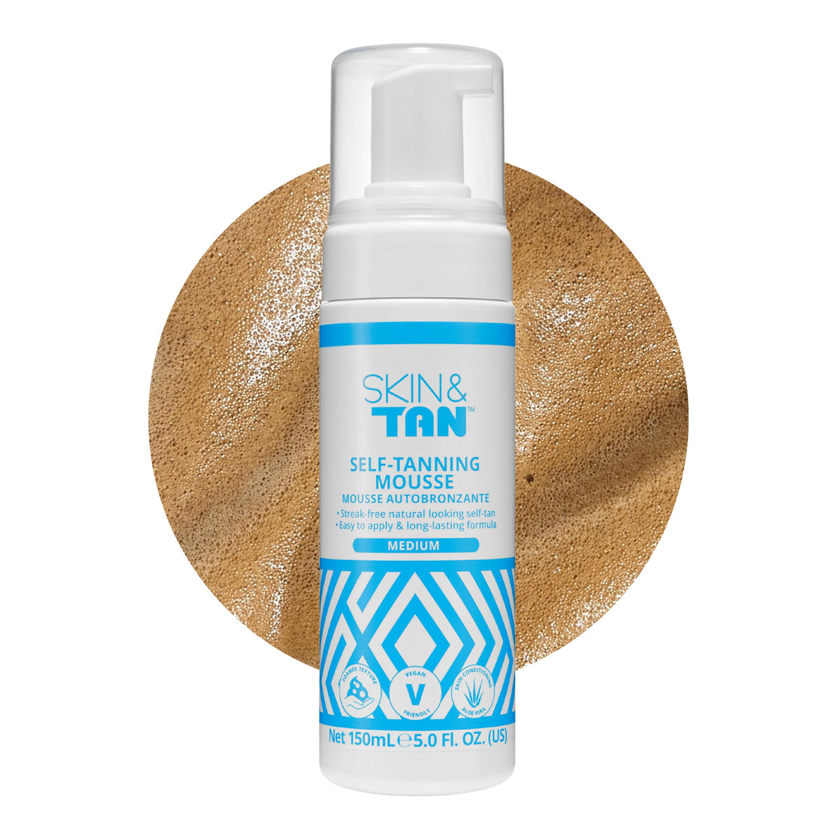 SKIN & TAN front packaging shows mousse bottle and branding for easy identification