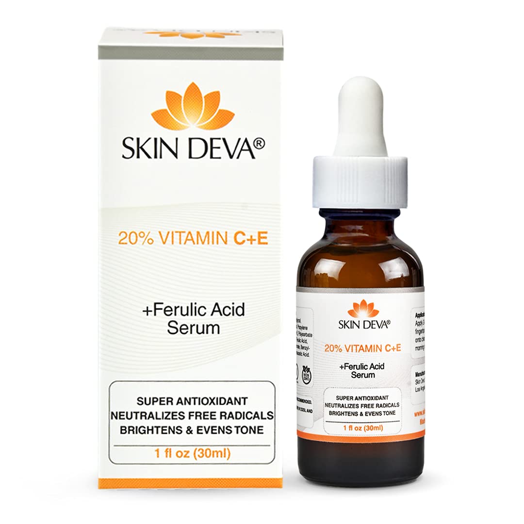 SKIN DEVA displayed with subtle before and after visuals suggesting brighter tone benefit