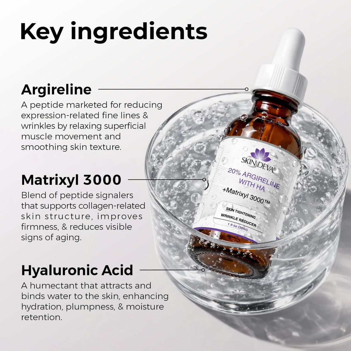 SKIN DEVA ingredients label showing peptide and hyaluronic details