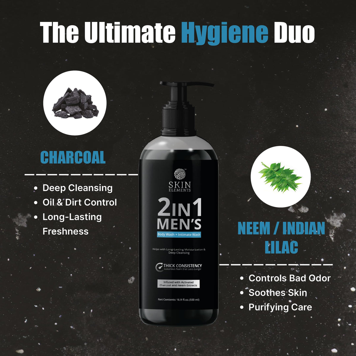 Skin Elements activated charcoal visual highlighting deep cleansing properties