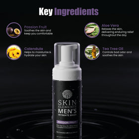 Skin Elements label close-up showing natural ingredients and vegan benefit