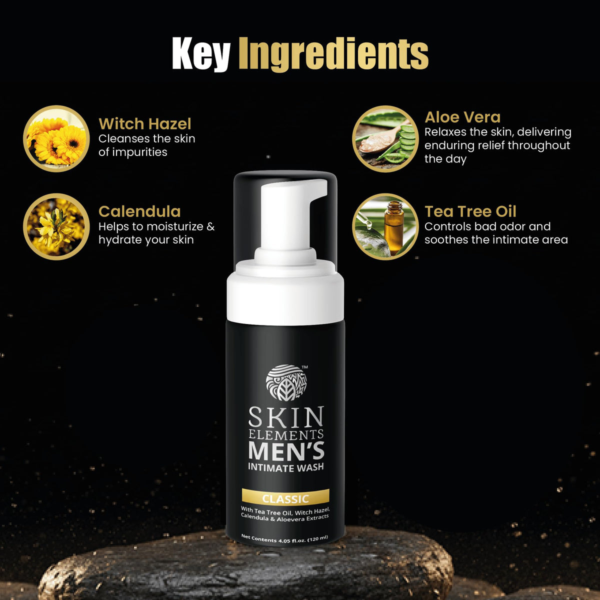 Skin Elements tea tree ingredient close-up highlighting natural odor-control benefit