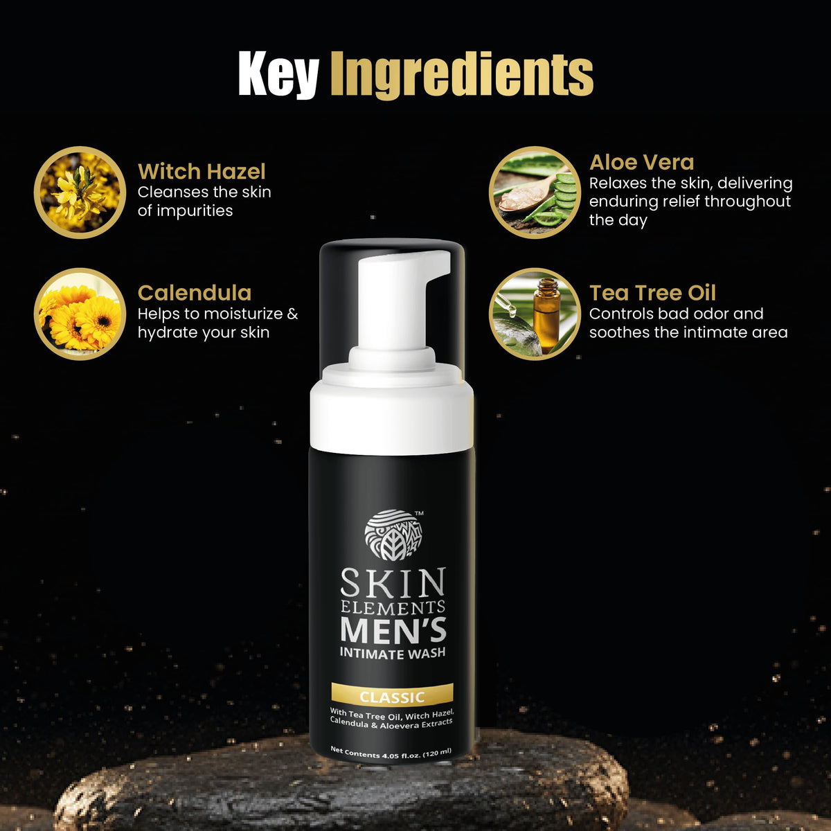 Skin Elements foaming wash on a hand showing easy application and gentle cleansing