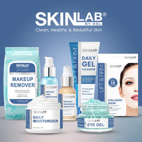 SKIN LAB on bathroom vanity in lifestyle scene suggesting daily routine and convenience