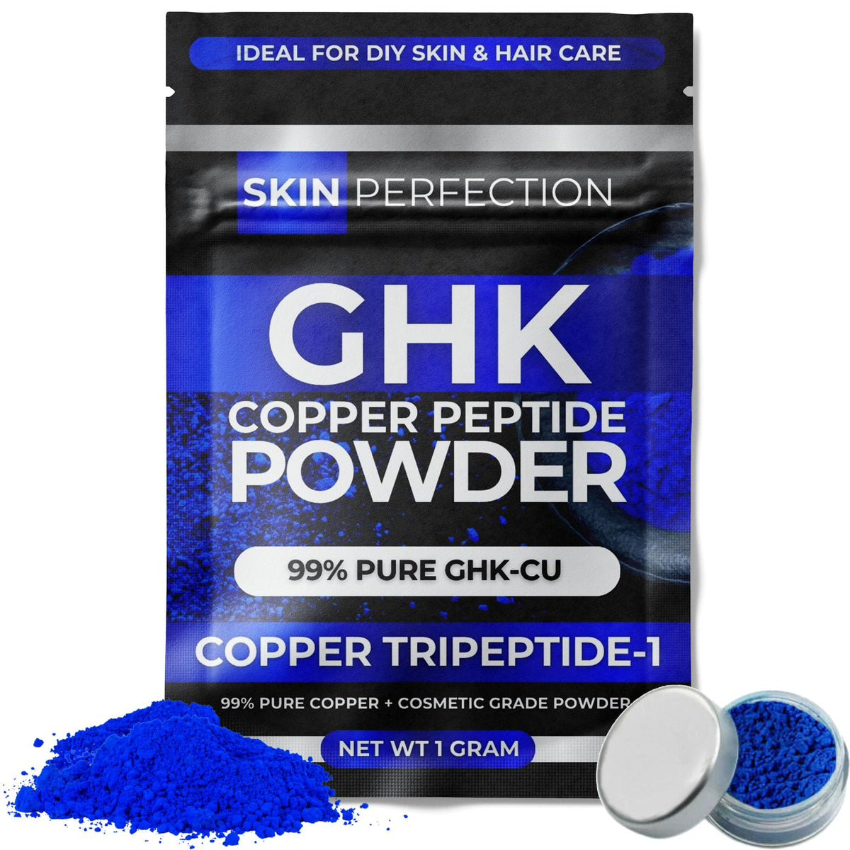 Skin Perfection jar front view showing compact 1g packaging and purity benefit
