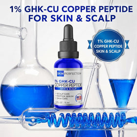 Skin Perfection bottle in hand for size comparison, communicates portable 0.5 fl oz convenience