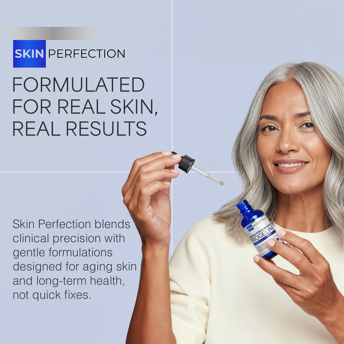 Skin Perfection bottle in hand for scale, demonstrates travel‑friendly size
