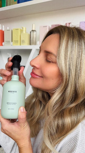 Skin Research Institute shampoo on bathroom shelf for easy everyday routine