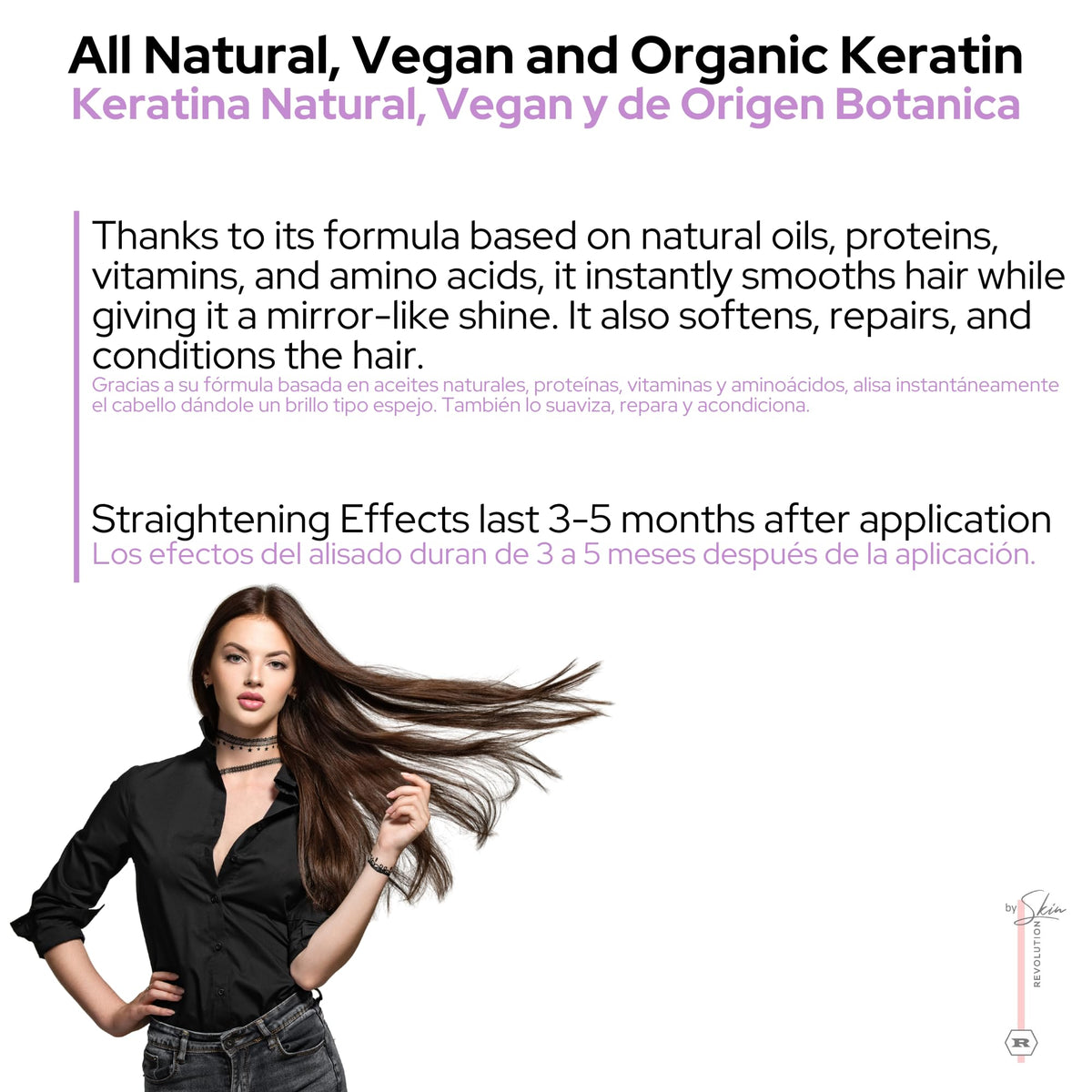 Skin Revolution pouring treatment onto hair strand demonstrating easy application and smoothness benefit