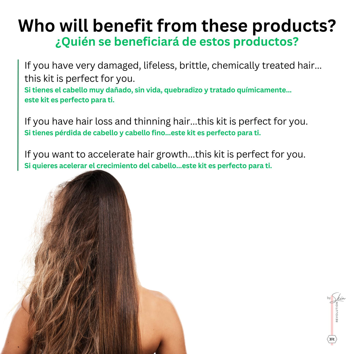 Skin Revolution applying heat protectant spray to hair to prevent damage