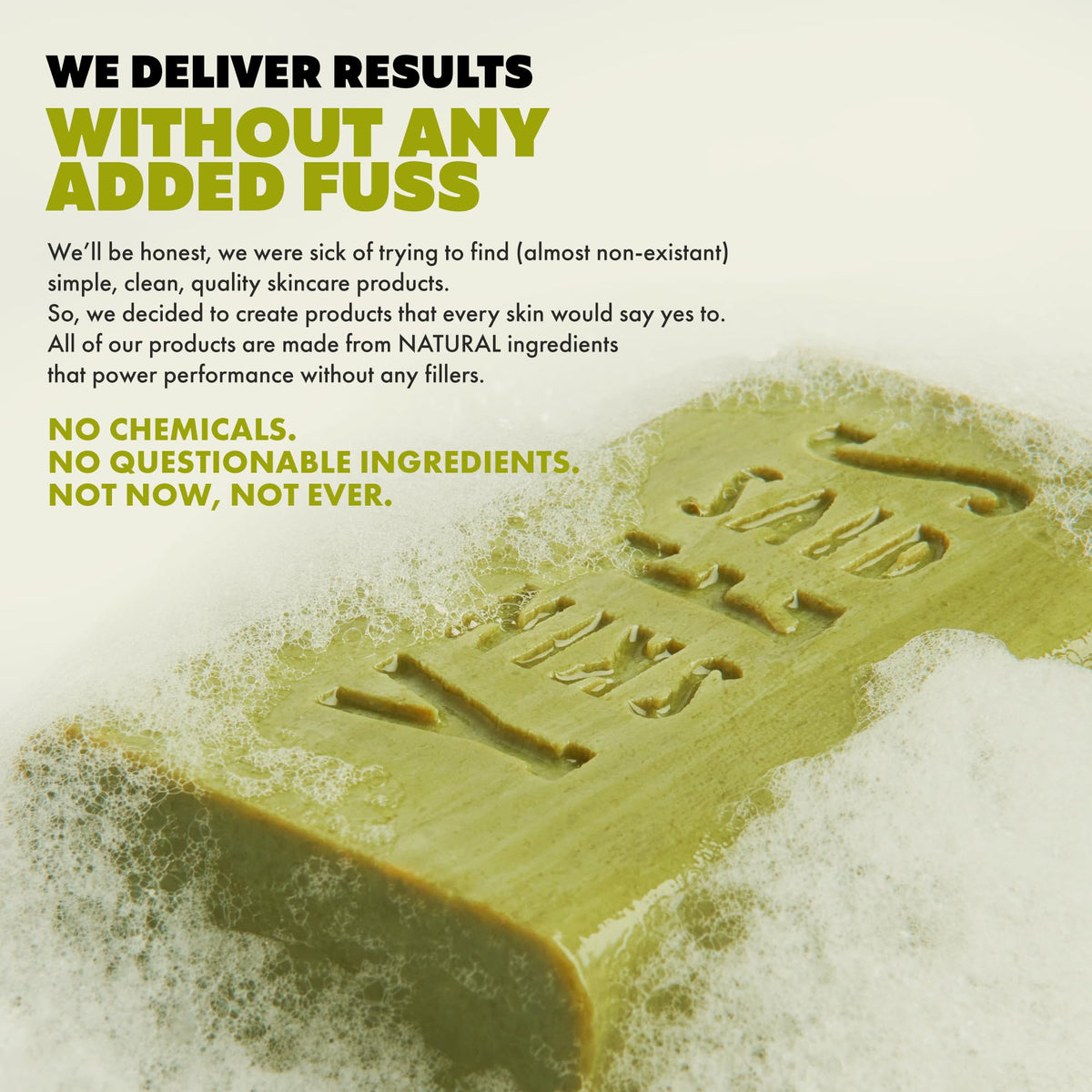 Skin Said Yes bar lathered in hand showing creamy foam and effective gentle cleansing