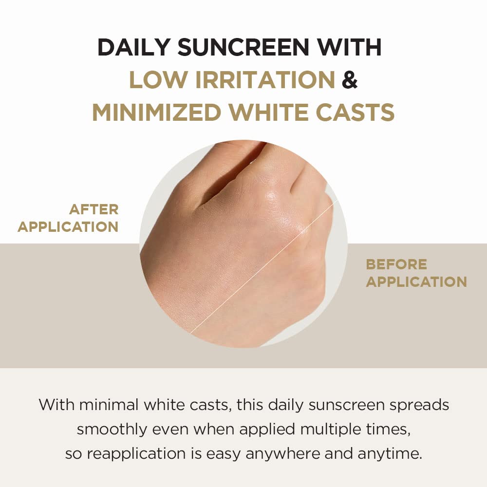 SKIN1004 applied on face before and after showing minimal white cast