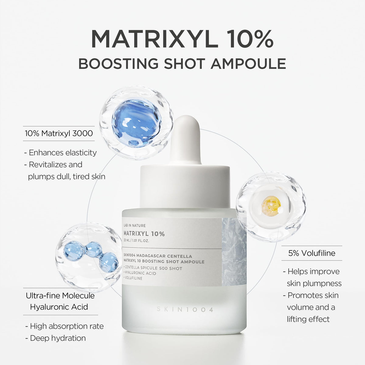 SKIN1004 ampoule dropper dispensing serum, demonstrating controlled application and precision