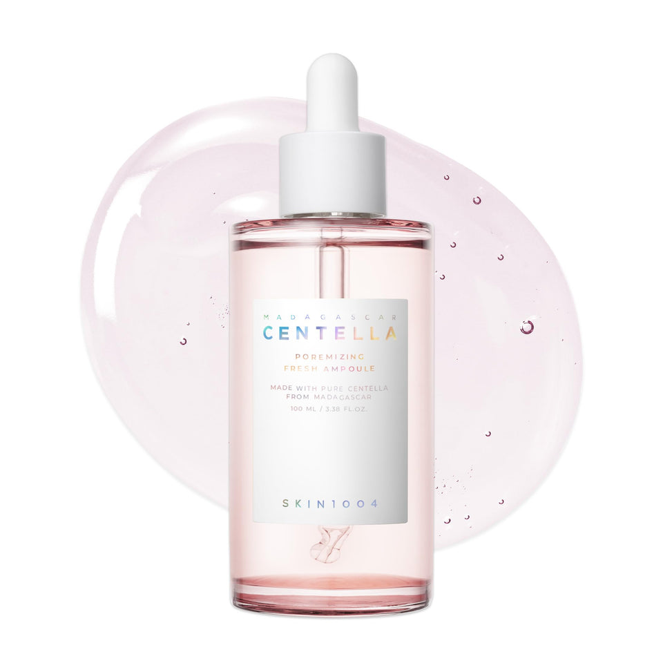 SKIN1004 ampoule front packaging showing bottle and branding, soothing hydration benefit